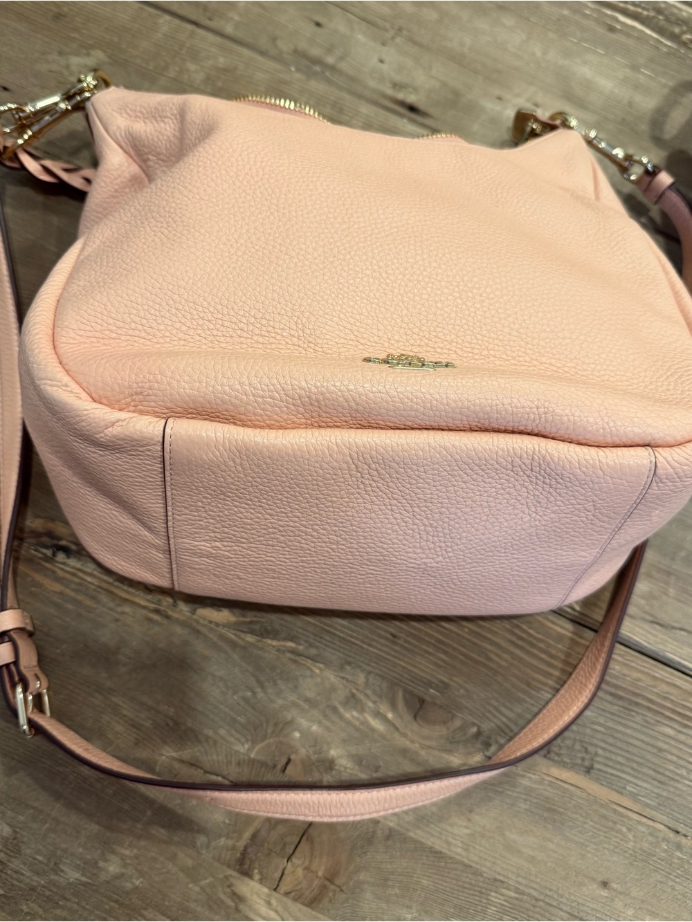 Coach Peach-Pink Pebbled Leather Hobo with Gold Hardware - Picture 16 of 16
